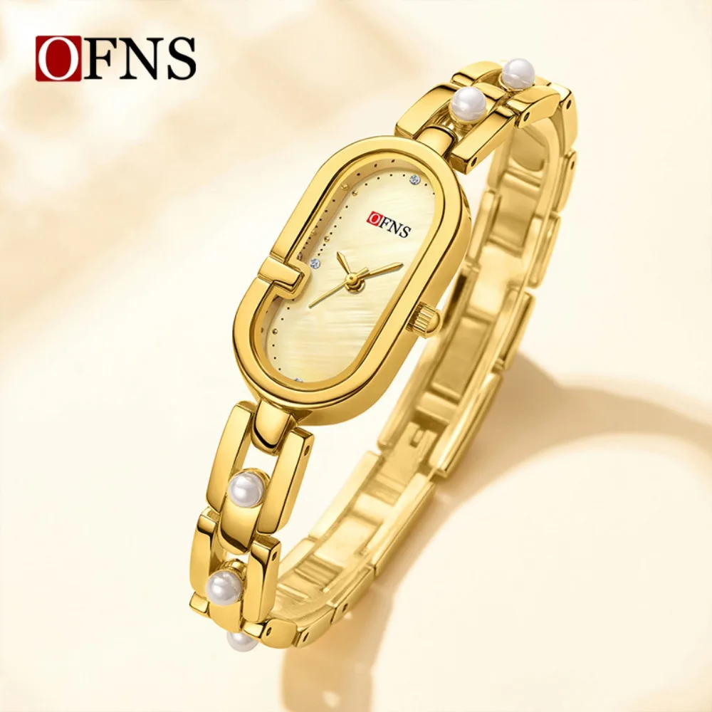

OFNS 5521, новые роскошные женские часы с жемчугом, декоративные эллиптические водонепроницаемые кварцевые часы для женщин, Relogio Feminino