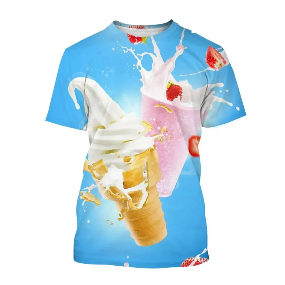 New Men's and Children's Ice Cream Pattern T-shirt Fun Food 3D Printed Lightweight Breathable Summer Sports Top