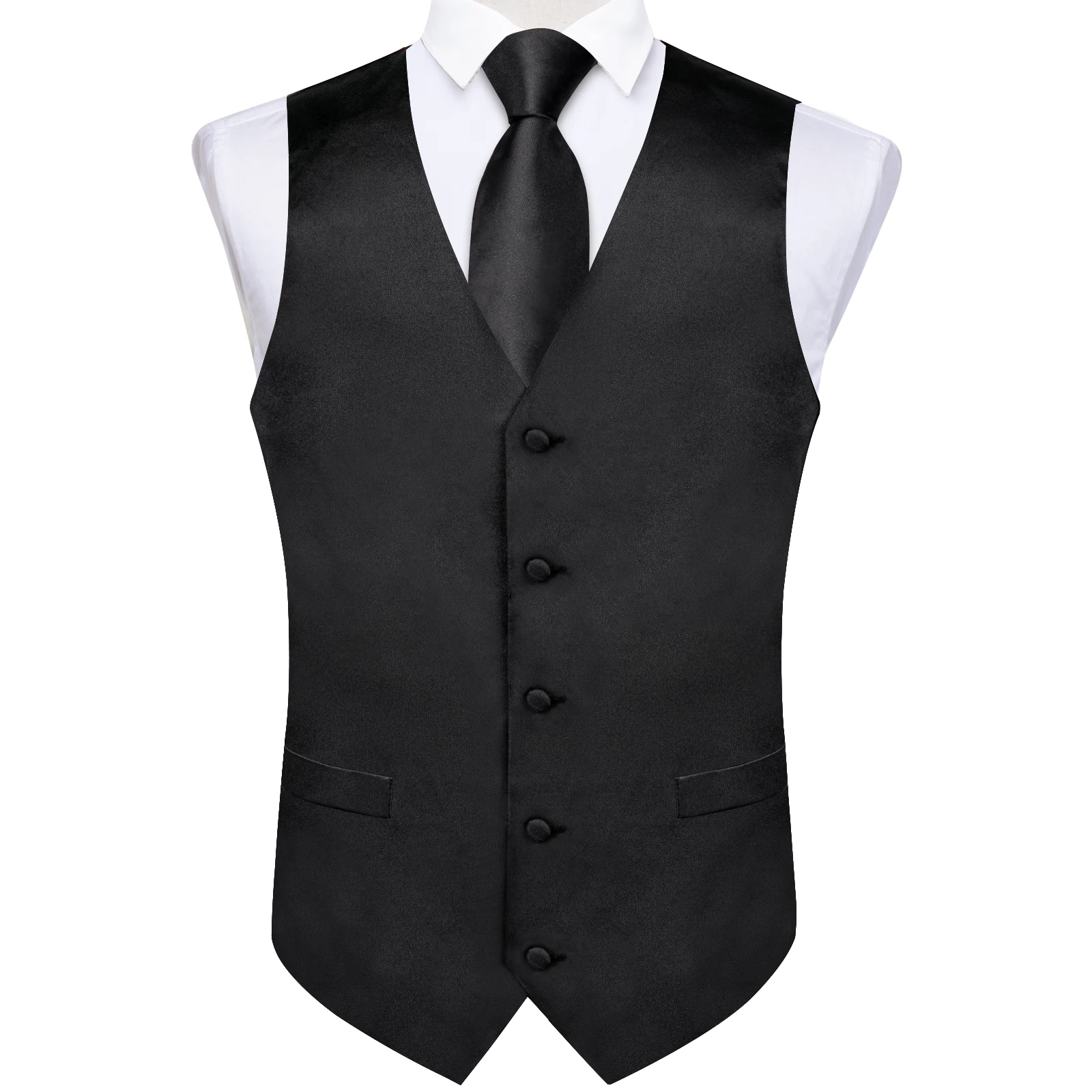 Chaleco clásico de color negro sólido para hombre, chaleco Formal de lujo con bolsillo para fiesta de boda, regalos cuadrados