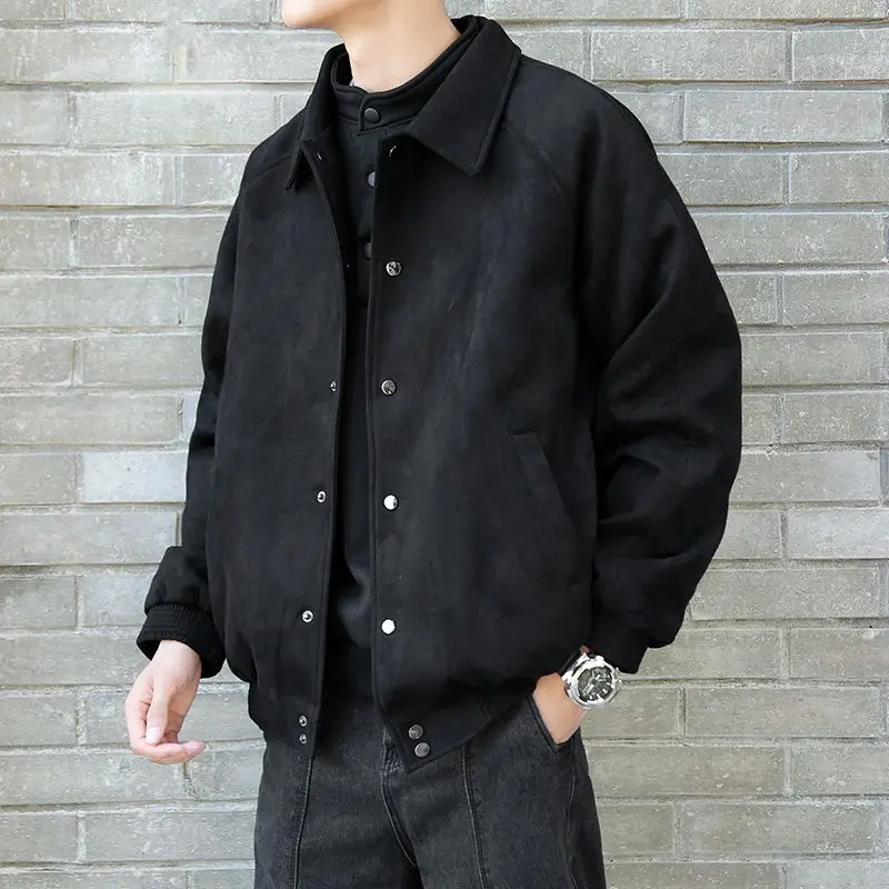 

Мужская осенняя замшевая куртка Vibe, бейсбольная куртка свободного покроя, модная уличная куртка