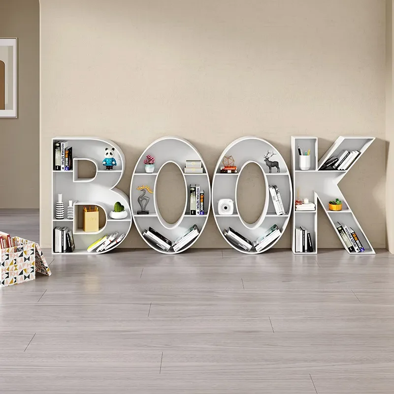 Letter Bookshelf Floor-to-ceiling Office Creative Art Wrought Iron Wall Shelf School Children's Display Custom Bookcase