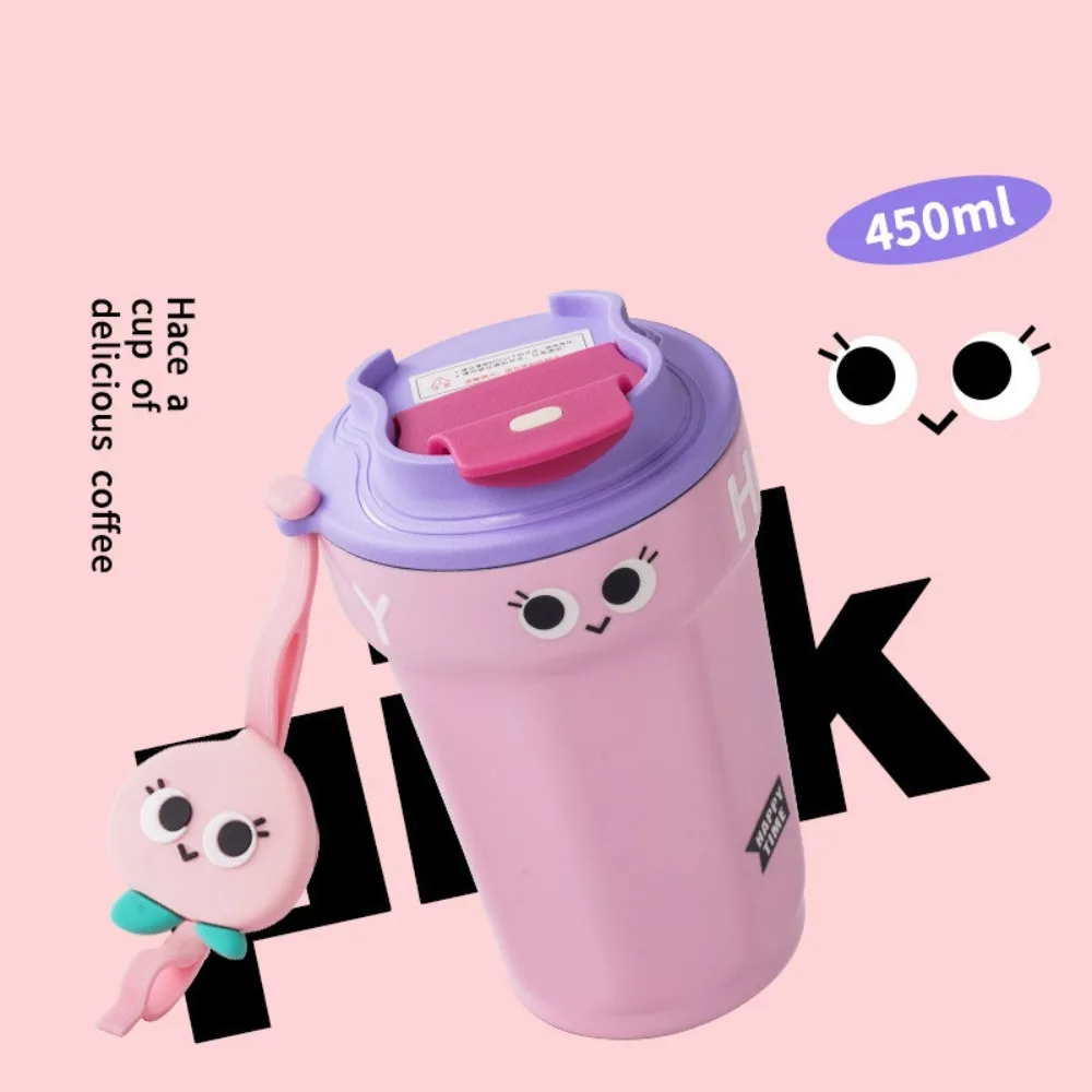 Portable 450ml Large Capacity Coffee Cup Plastic with Lid Water Bottle Cartoon with Handle Girls Juice Milk Bottle Home Office