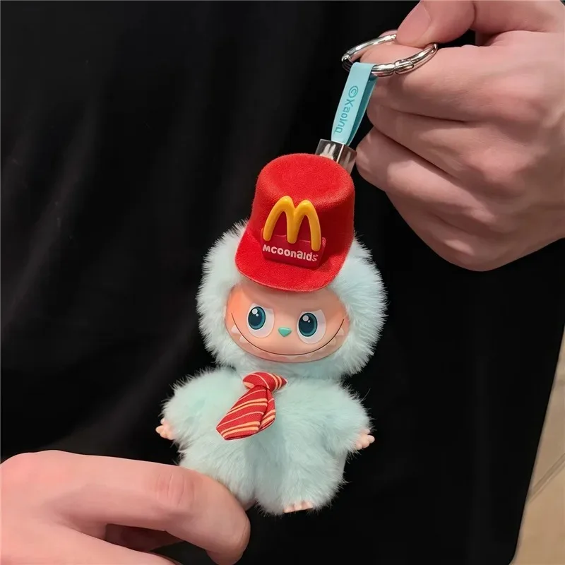 ل labubu 4.0 الوحوش دبوس الحب سلسلة الكرتون قبعة الوجبات السريعة العمل الزي الملابس همبرغر البطاطس المقلية م ملابس العمل