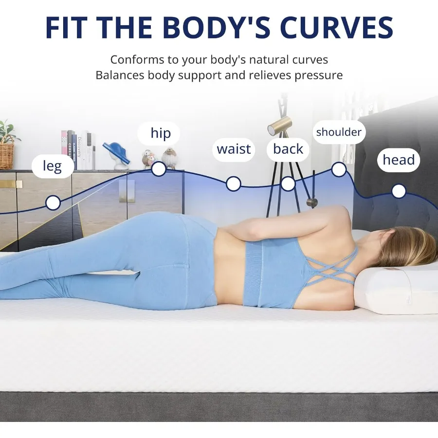 مرتبة كاملة الحجم مقاس 5 بوصة مرتبة إسفنجية الذاكرة للشاي الأخضر، ملمس متوسط، خالية من الألياف الزجاجية، سرير في صندوق، غطاء قابل للإزالة وقابل للغسل #4