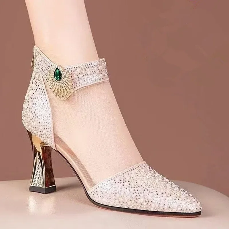 

Женские босоножки на высоком каблуке, модные уличные элегантные туфли для банкетов и вечеринок, женские пикантные женские дизайнерские сандалии на высоком каблуке с острым носком