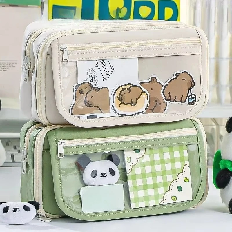 9-layer Transparent Large Capacity Multi Layer Magnetic Button Flip Pen Bag with High Aesthetic Stationery Storage Bag