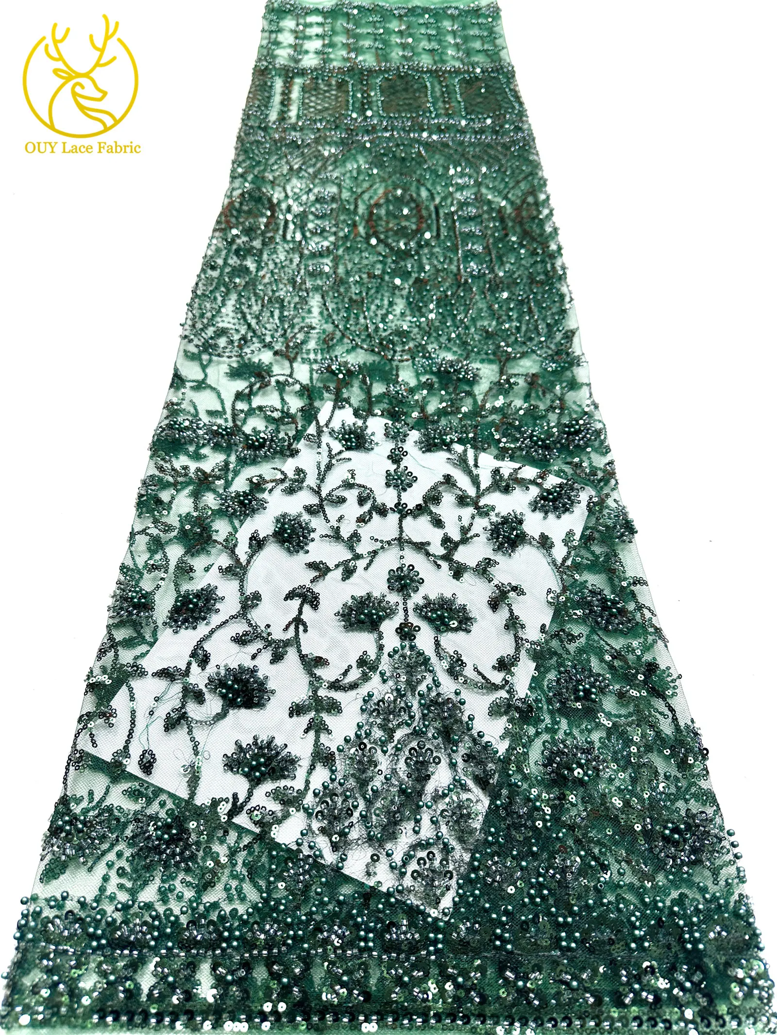 Afrikanischer Perlenstickerei-Spitzenstoff 2026 Hochwertiger Nigerianischer Pailletten-Spitzenstoff Französischer Braut-Hochzeits-Abendkleid-Nähstoff 5Y – Detail 22