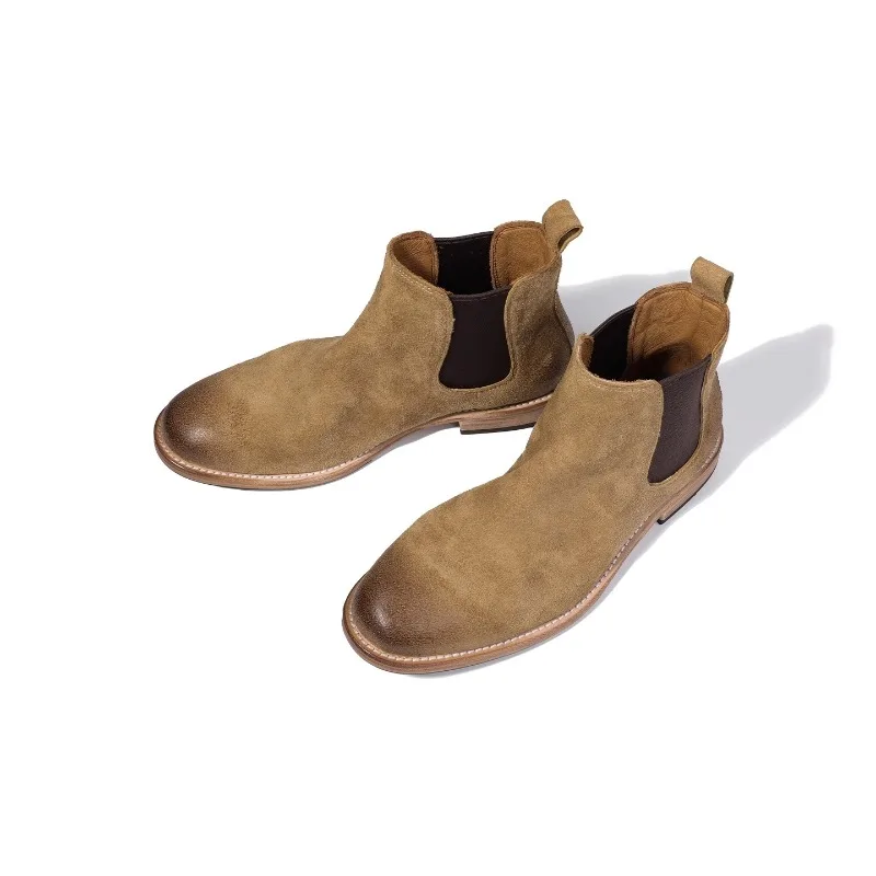 

British Style Genuine Leather Chelsea Boots Men's Shoes Fashion Casual Outdoor Work Designer High Top Motorcycle Boots Male