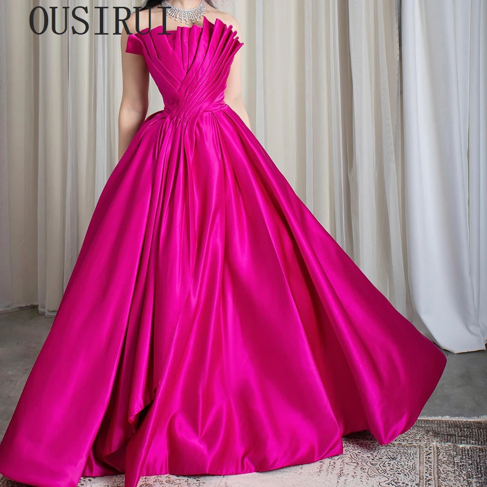 OUSIRUI Simple uchsia Satin Dubai Evening Dresses For Women Wedding 2024 Elegant Scalloped Long Formal A Line Host Party Gowns