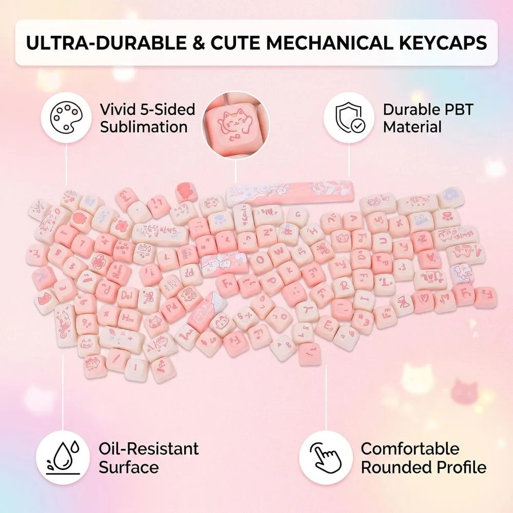 PBT PBT Keycaps Set Cat Theme Keycaps for 6.25u Spacebar Fits 61/64/68/82/84/87/96/98/100/104/108‑Key Mechanical Keyboards