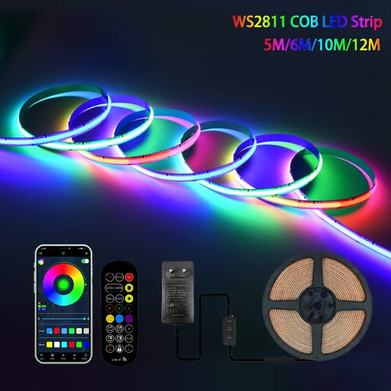 RGBIC Smart RGB Light DC24V WS2811 COB LED Strip 576leds/m Bluetooth App Control for Christmas Party Bedroom Kitchen Decor