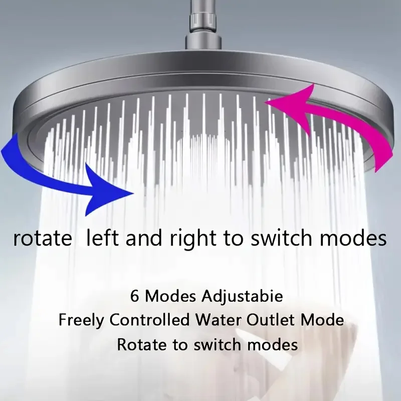 6 Modes Adjustable Bathroom Shower Head High Pressure Rainfall 23cm Round 360 Rotation Showerhead Top Rain Spray Shower Faucet