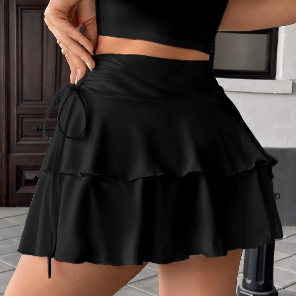New Sweet Short Skirt Slim Fit Solid Color Ruffle Cake Dress High Waist Pleated Mini Skirts Women