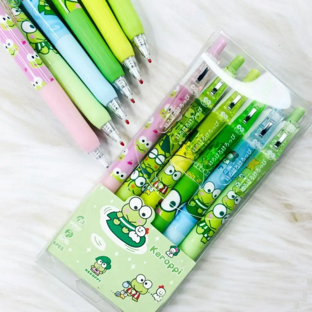 6Pcs/Set Cute Frog Keroppi Gel Pens Handwriting Kawaii School Supplies Ballpoint Pen 0.5mm Office Stationery Ink Pen