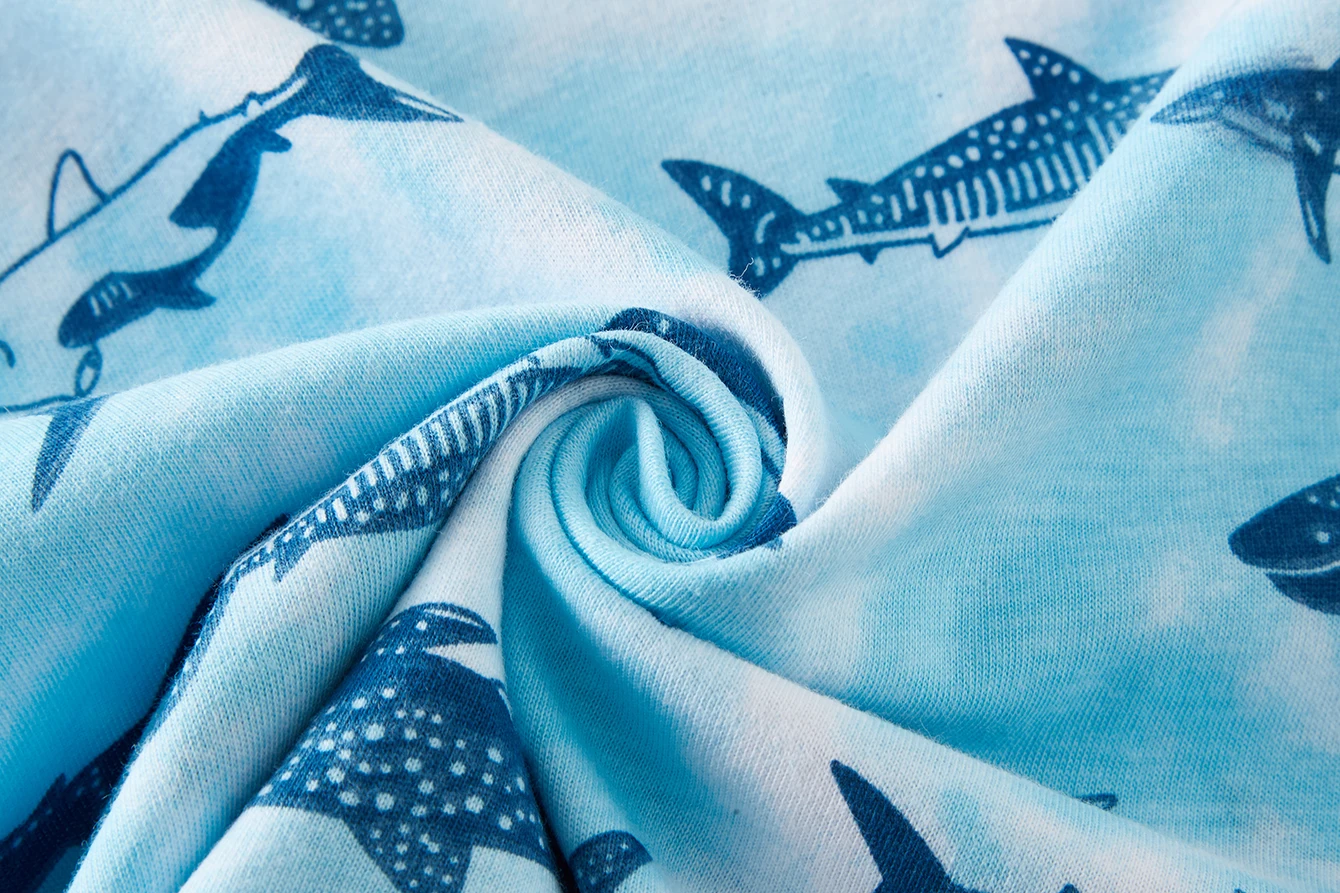 Kinder-Schlafanzug-Set aus 100% Baumwolle mit Vollprint-Cartoon-Hai, Langarm-Pyjama für Kinder von 1-8 Jahren, 2-teilig – Detail 7