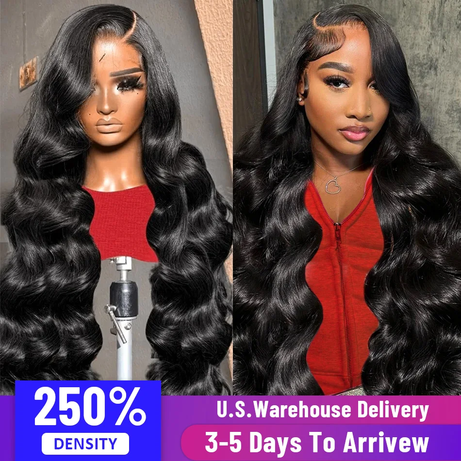 Tewjig 250 Density 30 40 Inch 13x6 HD Transparent  Lace Frontal Wigs Body Wave Human Hair 13x4 Lace Front Wig For Black Women