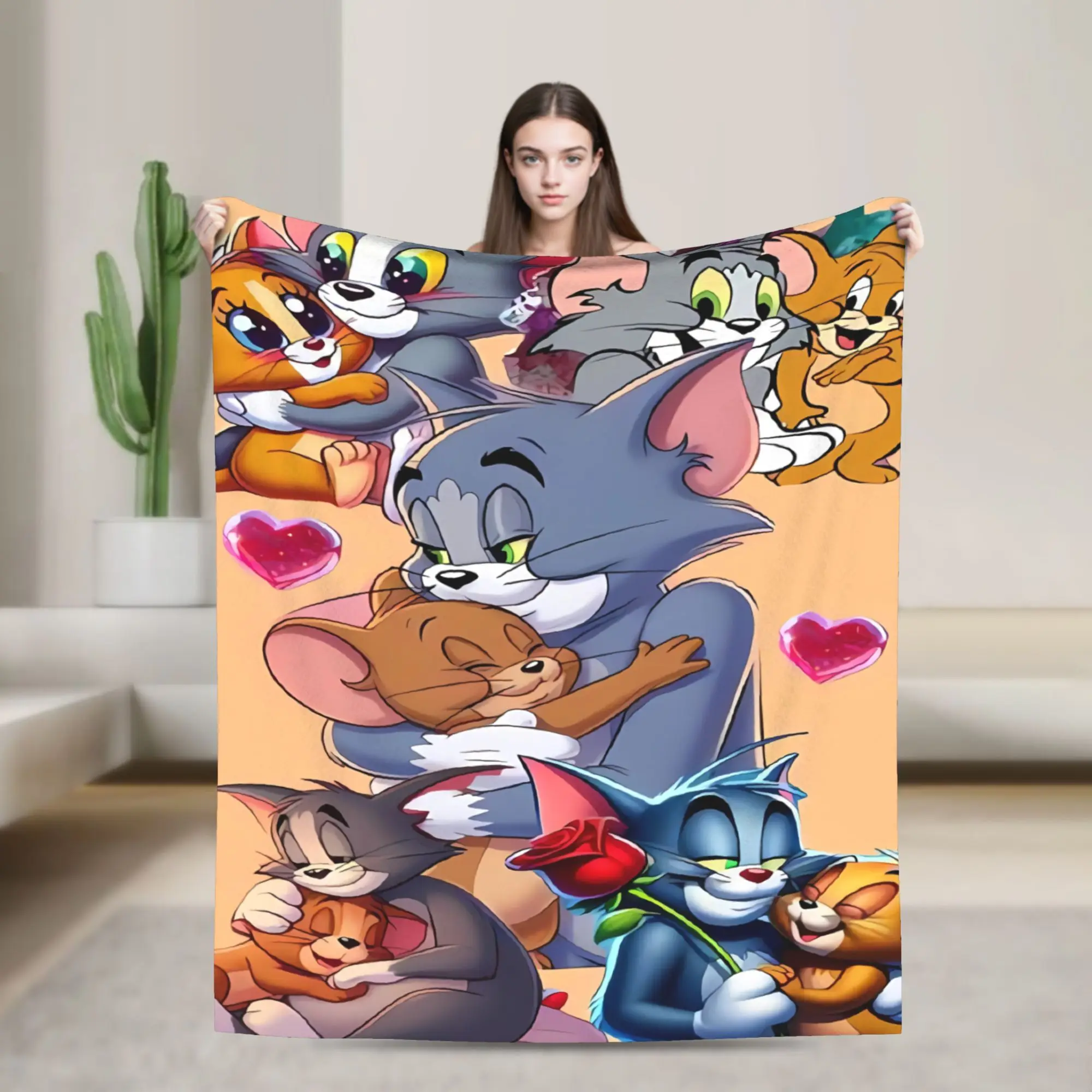 Soft Warm Blanket Kids Adult Airplane Travel Tom Jerry Group Fun Cute Throw Blanket  Flannel Bedspread For Living Room Bed Cover