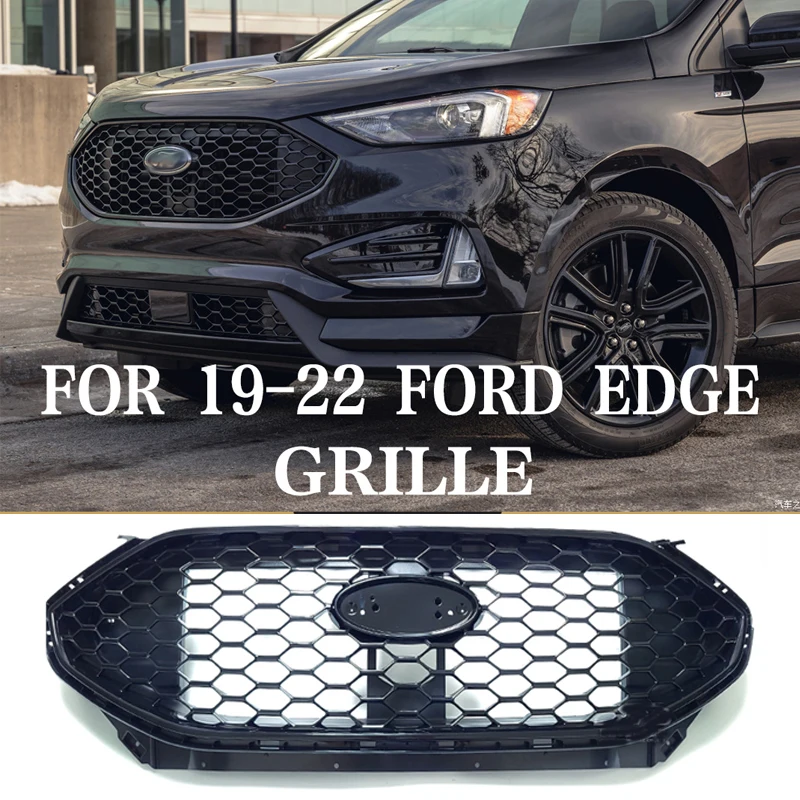 Front Middle Racing Grille for Ford Edge 2019-2024 modified Grille Mask net Radiator body kit Gloss Black ABS Car Accessories