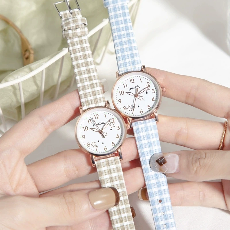 New Fashion Students Elegant Small Watch Women Striped Grid Leather Casual Quartz Watches Ladies Wrist Watches Gifts Reloj Mujer