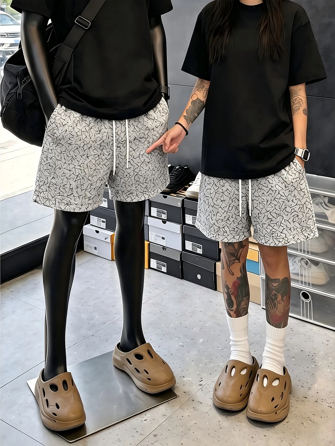 American Style Light Grey Thorn Embroidery Shorts Men Summer Thin Breathable Casual Loose Straight Tube Five Shorts Trendy