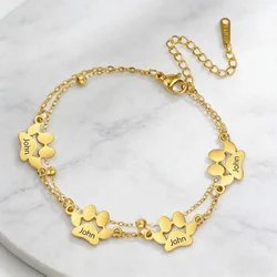 Dog Bear Paw Name Personalized Bracelet Custom Mother Kid Child Couple Family Gift For Women Men Bangle Stainless Steel Jewelry