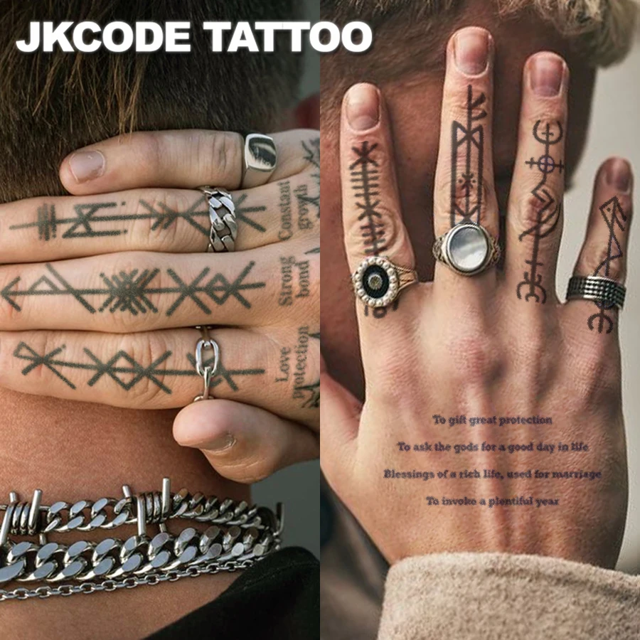 

2 Pack Waterproof Viking tattoo Semi-permanent Tattoos,Hands, Triangle Temporary Tattoos,Finger Tattoos,Lasts 1-2 Weeks