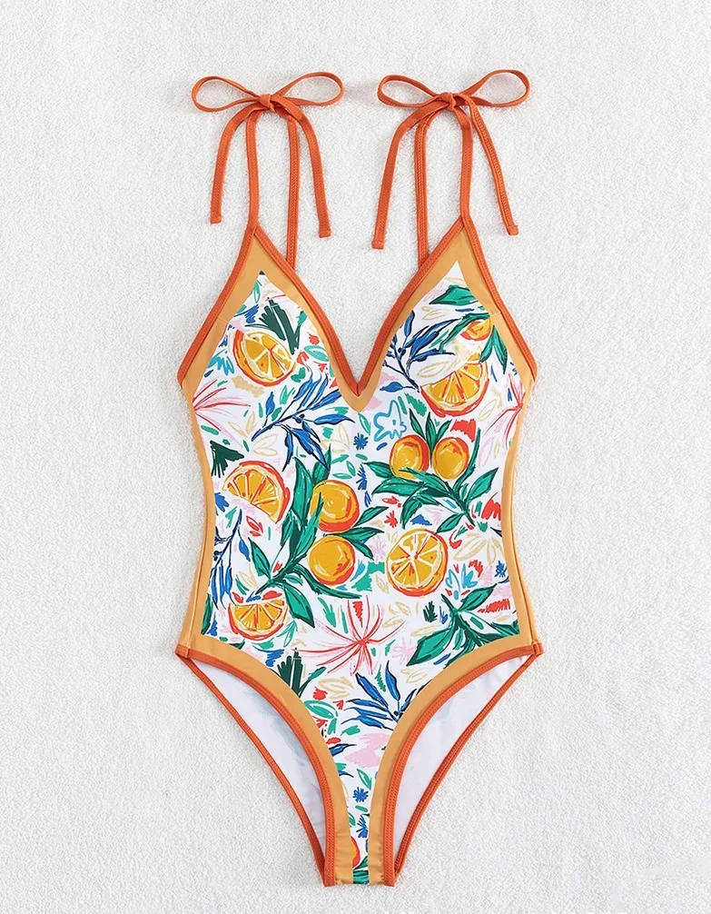 New fruit printed camisole swimsuit women's bandage sexy one-piece swimsuit beach women's clothing