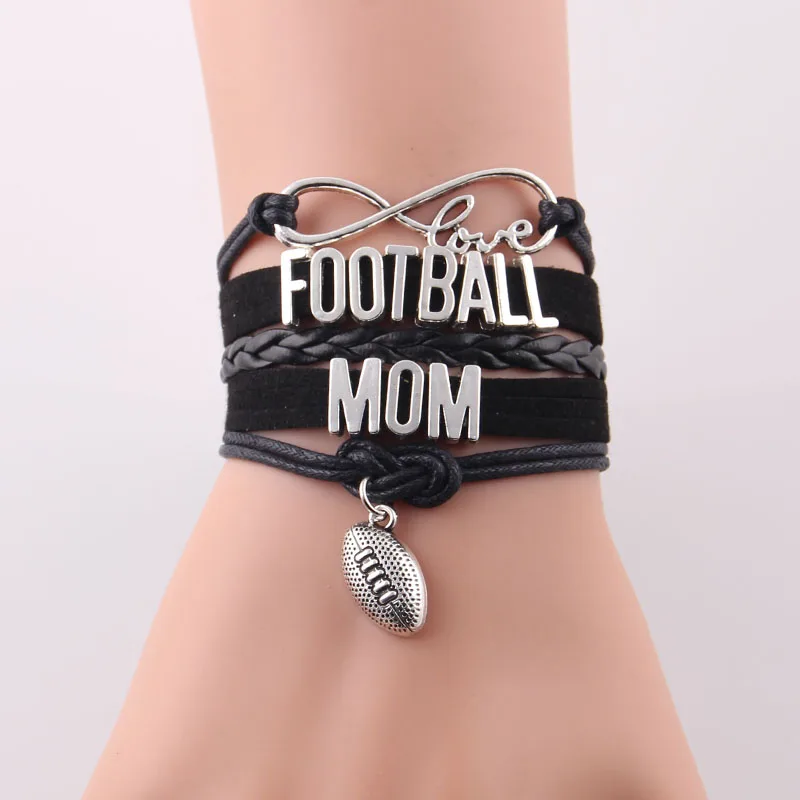 

Little Minglou Infinity Love FOOTBALL MOM Bracelet Football Charm Women Bracelet & Bangles For Women Jewelry Family Mom Gift