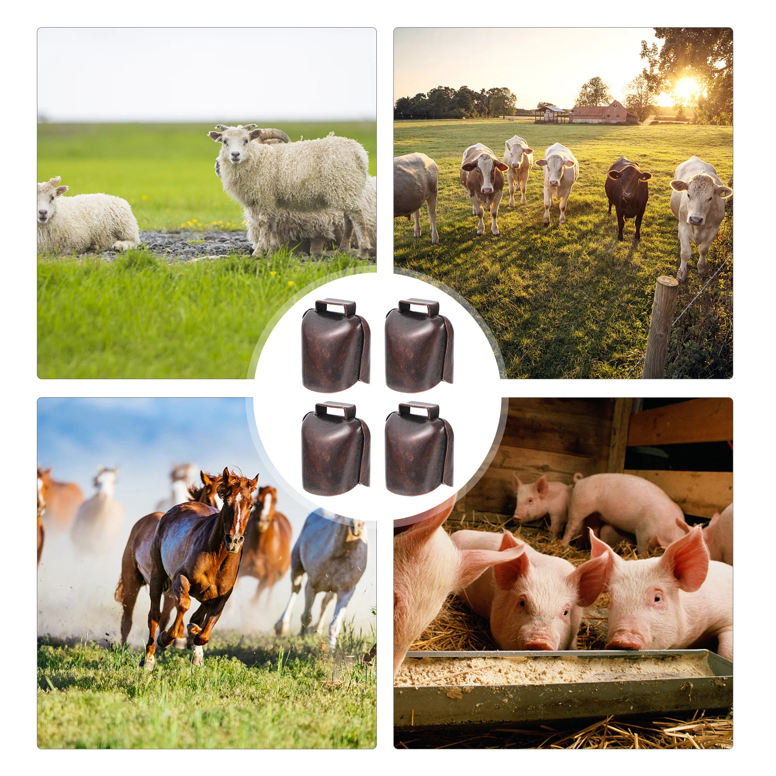 

4Pcs Copper Grazing Bell High Quality Metal Farm Bell Anti- for Cows Sheep Livestock Loud Noise Making Herding Farm