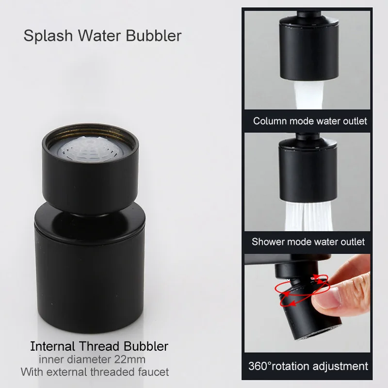 New Style Black Kitchen Faucet Aerator 360 Degree Dual Mode 2 Stream Splash-proof Pressurized Kitchen Faucet Aerator  Bubbler