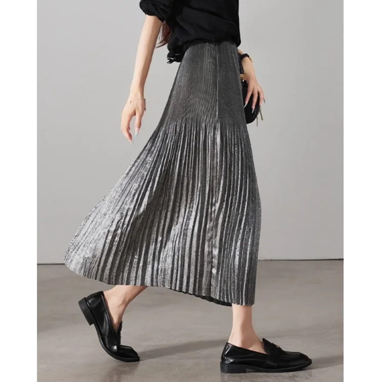 

Faion Длинная плиссированная юбка с высокой талией Юбка-миди трапециевидной формы с эластичной резинкой на талии и драпировкой, удобная полиэфирная ткань для поездок на работу