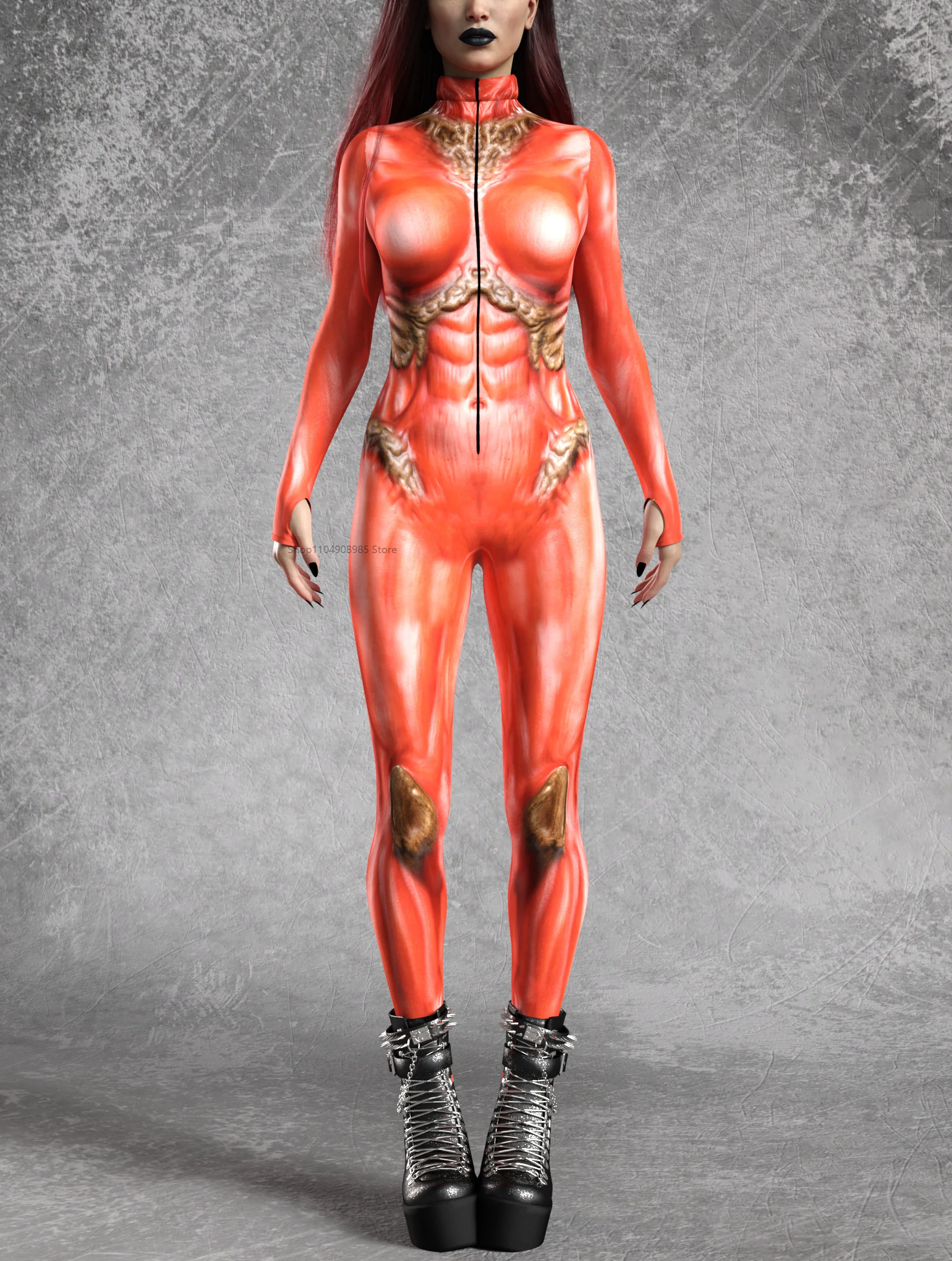 

Women Zombie Red Jumpsuit Multicolour Printing Holiday Party Wear Onesie Cosplay Alien Costume Unique Bodysuits Rompers