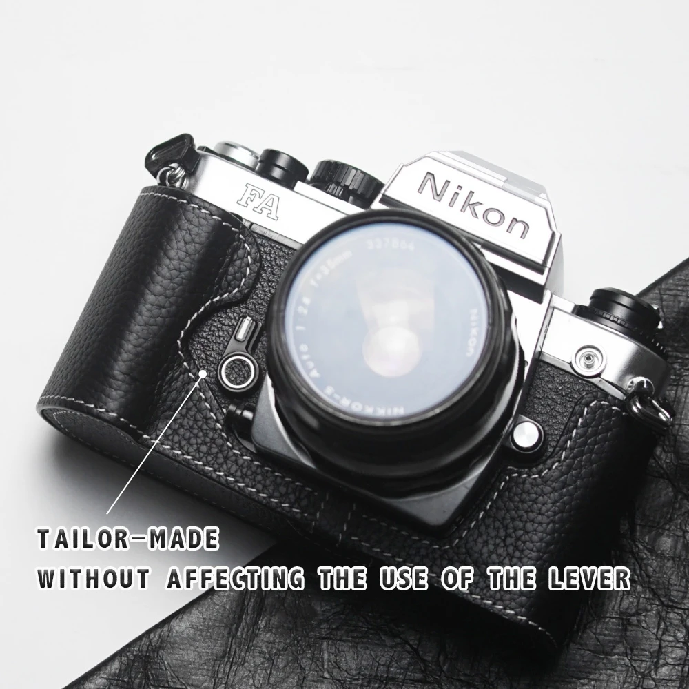 Handmade Half Case For Nikon FA Case Leash Camera Strap Leather Camera Half Case Film Camera Genuine Leather Bag Black