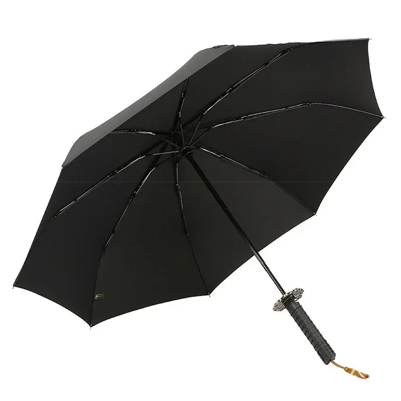 Japanese Samurai Umbrella, Creative Katana Handle,  Reinforced Windproof Thickened Automatic Folding Black Samurai Umbrella