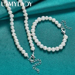 URMYLADY 925 Sterling Silver Natural Freshwater Pearls Bracelet Necklace For Women Wedding Party Fashion Charm Jewelry Sets