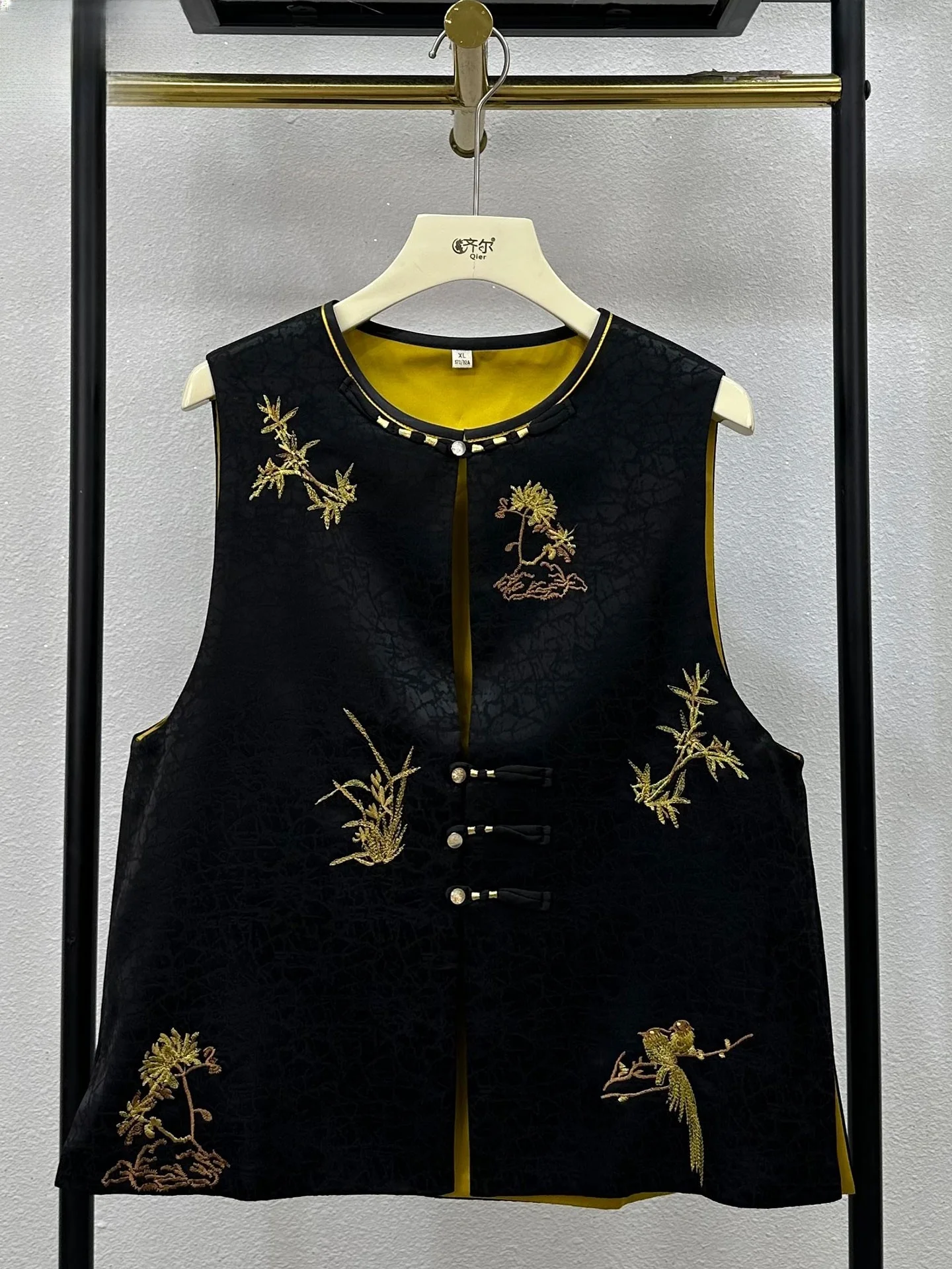 

Silk Satin Cra Pattern Traditional Chinese Sle Vest Outerwear Svel Open Cardigan Top for Middle-Aged Women