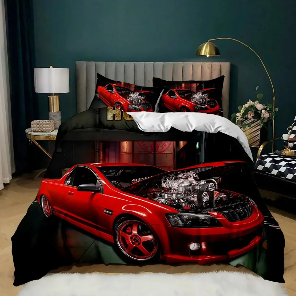 

Race Car Duvet Cover Set King Queen Twin Size Red Flame Comforter Cover 3D Sport Car Theme for Boys Girl Polyester Bedding Set