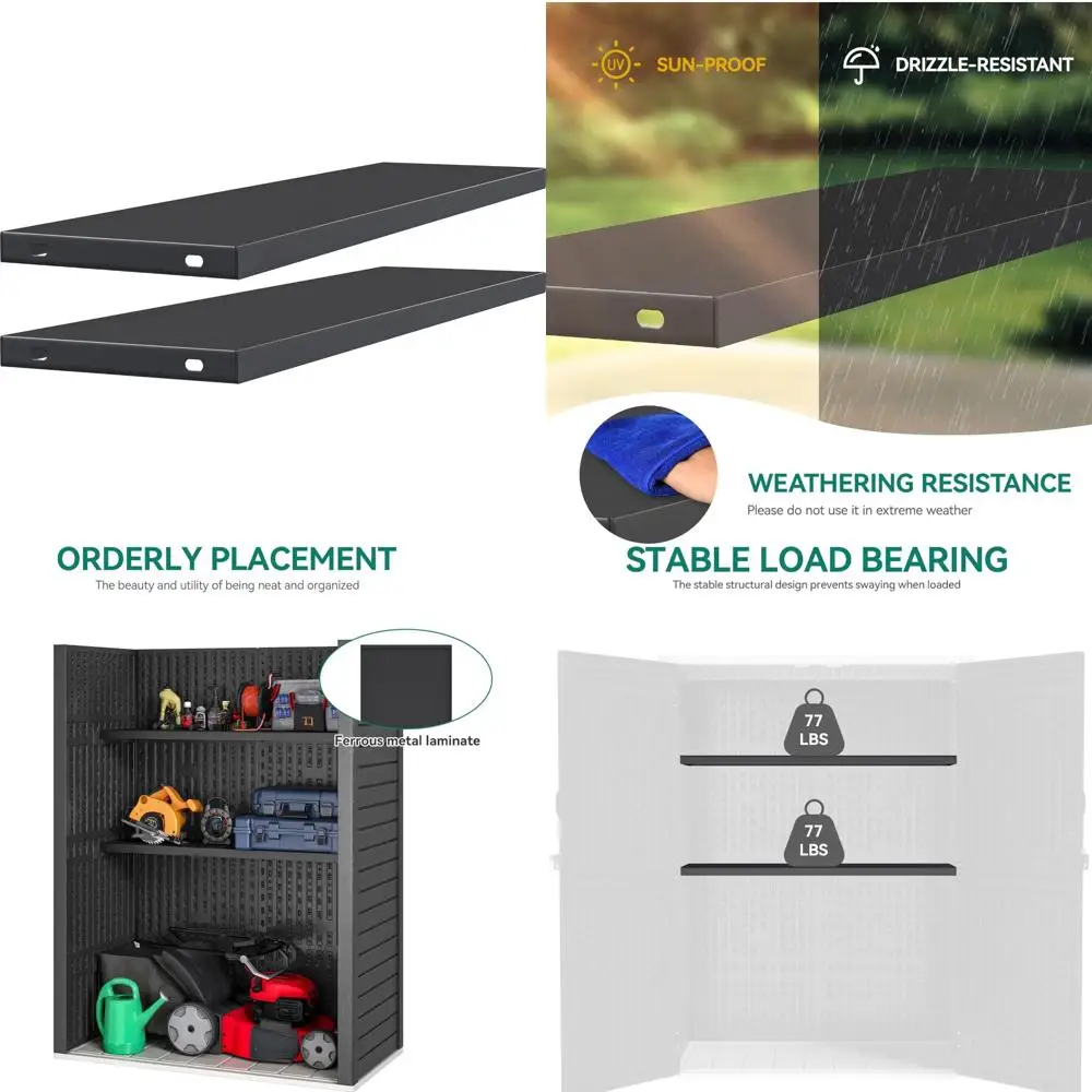 

Waterproof Outdoor Storage Shed Shelves, 2-Piece Space-Saving Metal Racks for 59 Cubic Feet Vertical Storage, Includes 8 Screws
