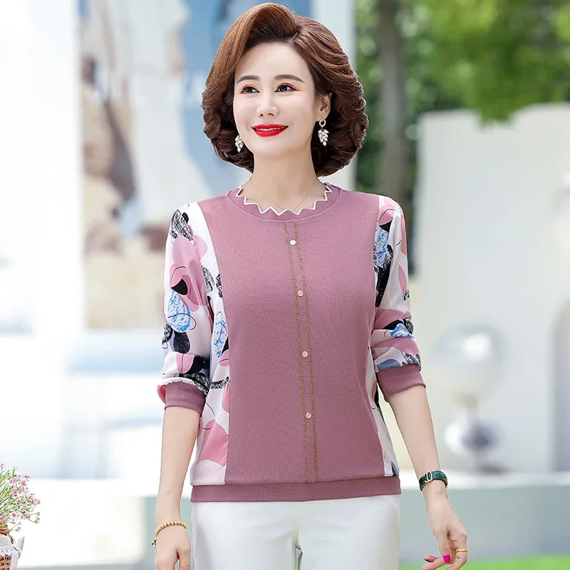 

Spring Autumn New Long-sleeved O Neck T-shirt 2022 Korean Middle-aged Bottoming Shirt Tees Camisas De Moda Mujer