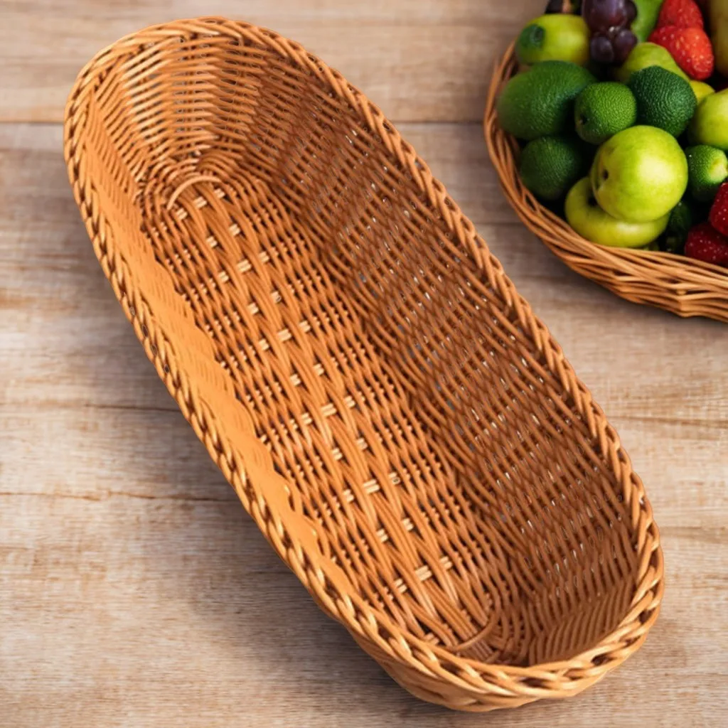 Oval Shaped Fruit Baskets Imitation Rattan Large Capacity Food Basket for Bread Candy Fruit Vegetable Storage Kitchen Supplies