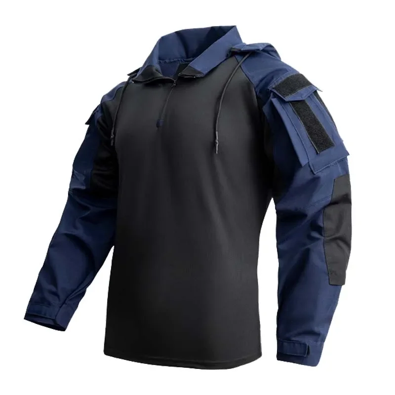 

Tactical Shirts Men Long Sleeve Breathable T-shirt Camo Hooded Hunting Training CS Paintball Combat Shirt Tops Wear-resisting