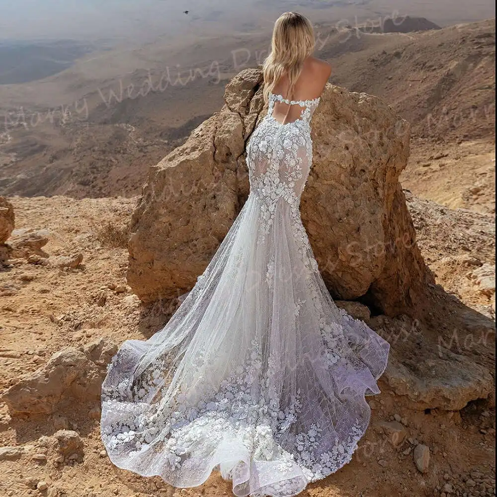فساتين زفاف حورية البحر بدون حمالات: ثوب العروس المثير والساحر مزين بالدانتيل