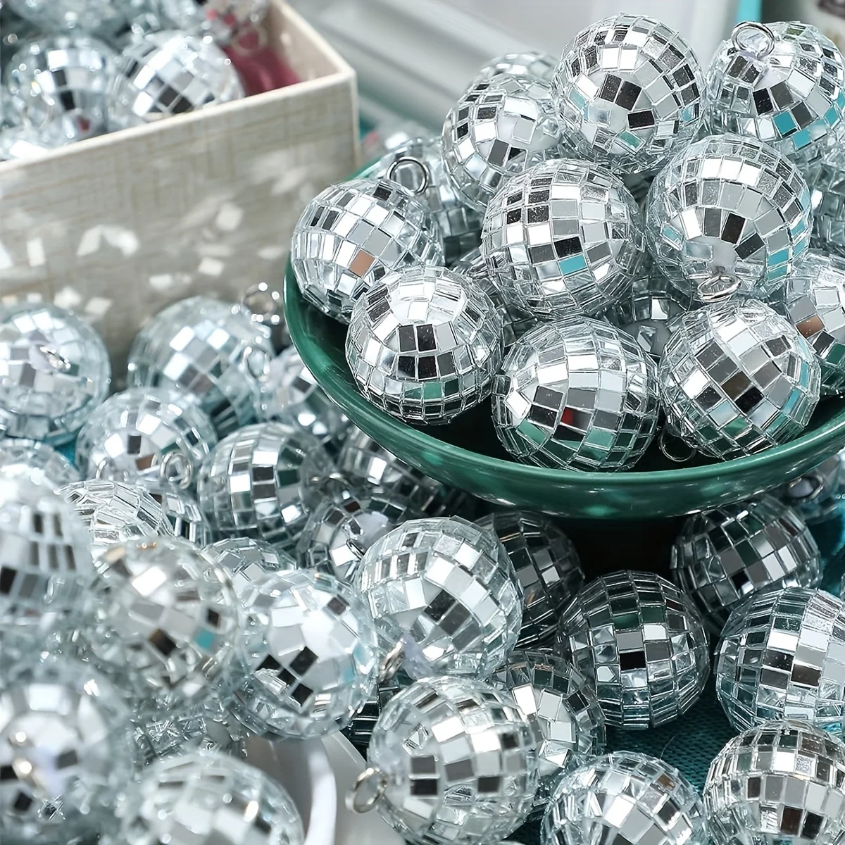 

10pcs Mini Disco Ball Ornaments Reflective Glass Silver Baubles for Mardi Gras Disco Party Decor Sparkling Christmas Tree Gift