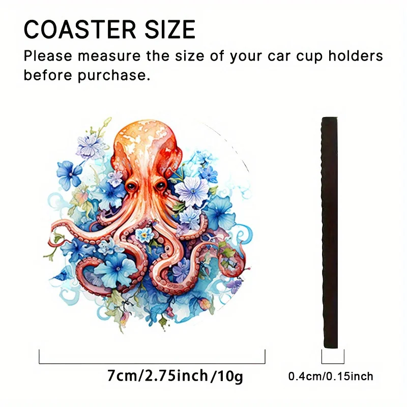 2 Pack Octopus EVA Car Cup Holder Coasters - Absorbent Decorative Coasters For Auto And Home Use
