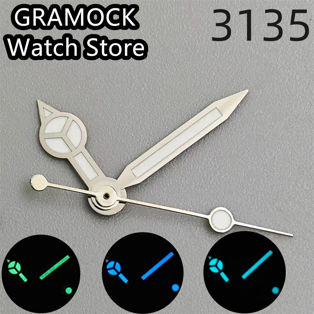 GRAMOCK Watch Hands Silver Hands Green Blue Green Blue Luminous Fit 3135 Movement