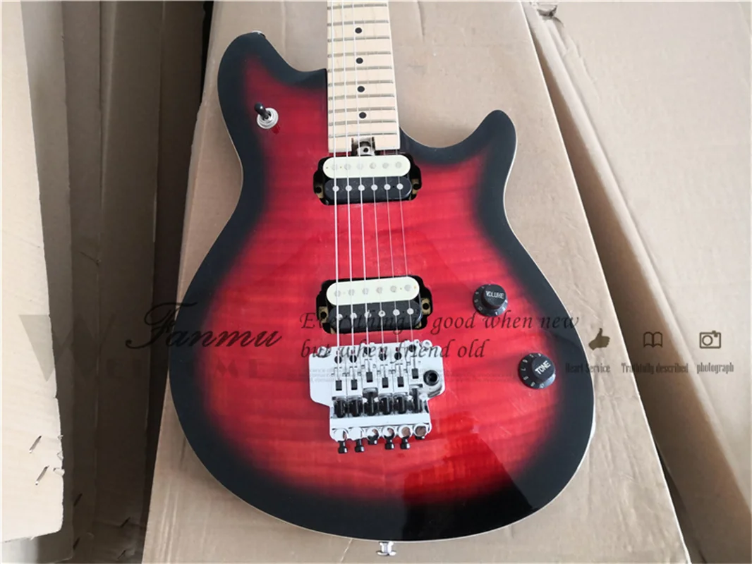 Red ELectric Guitar Mus Body Cream Binding Flamed Maple Top Tremolo Bridge HH Pickups Maple Neck 22 Frets