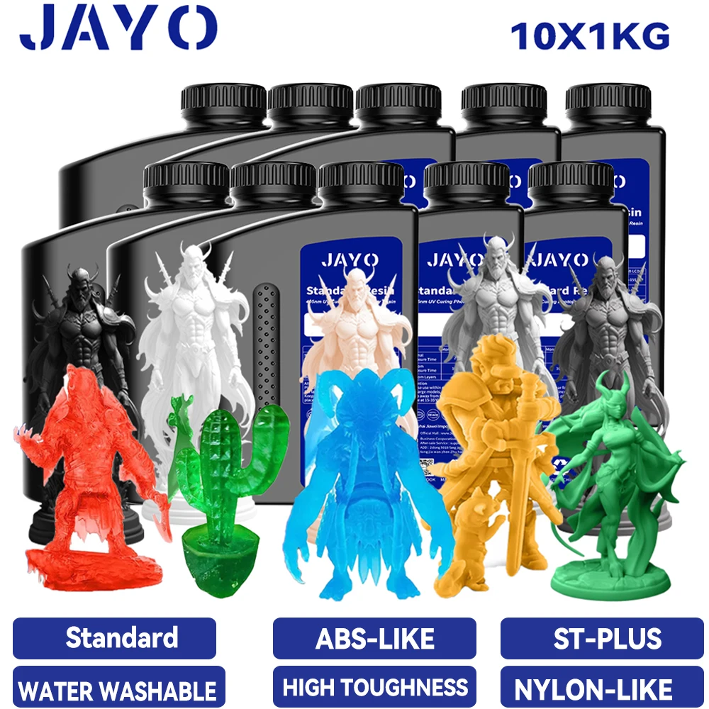 

JAYO ABS-Like/ Standard/PA-Like/Water Wash/ Nylon-Like Resin 3D Printer Resin 10KG 395-405nm UV Curing Photopolymer Rapid Resin