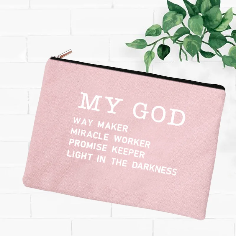 2023 Way Maker Promise Keeper Light in The Darkness My God Graphic Makeup Bag Women Christian Cosmetic Cases Travel Lipstick Bag