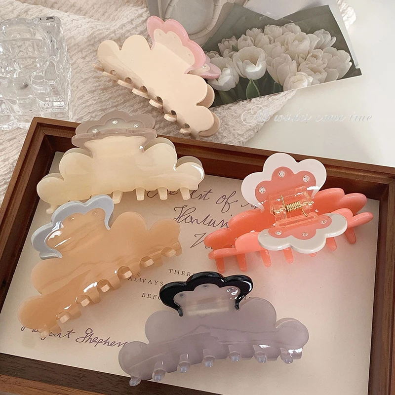 

Light Luxury Pink Cloud-Shape Flowers Rhinestones Large Shark Clip Advanced Acetic Acid Hair Clip Claw Hair Accessories