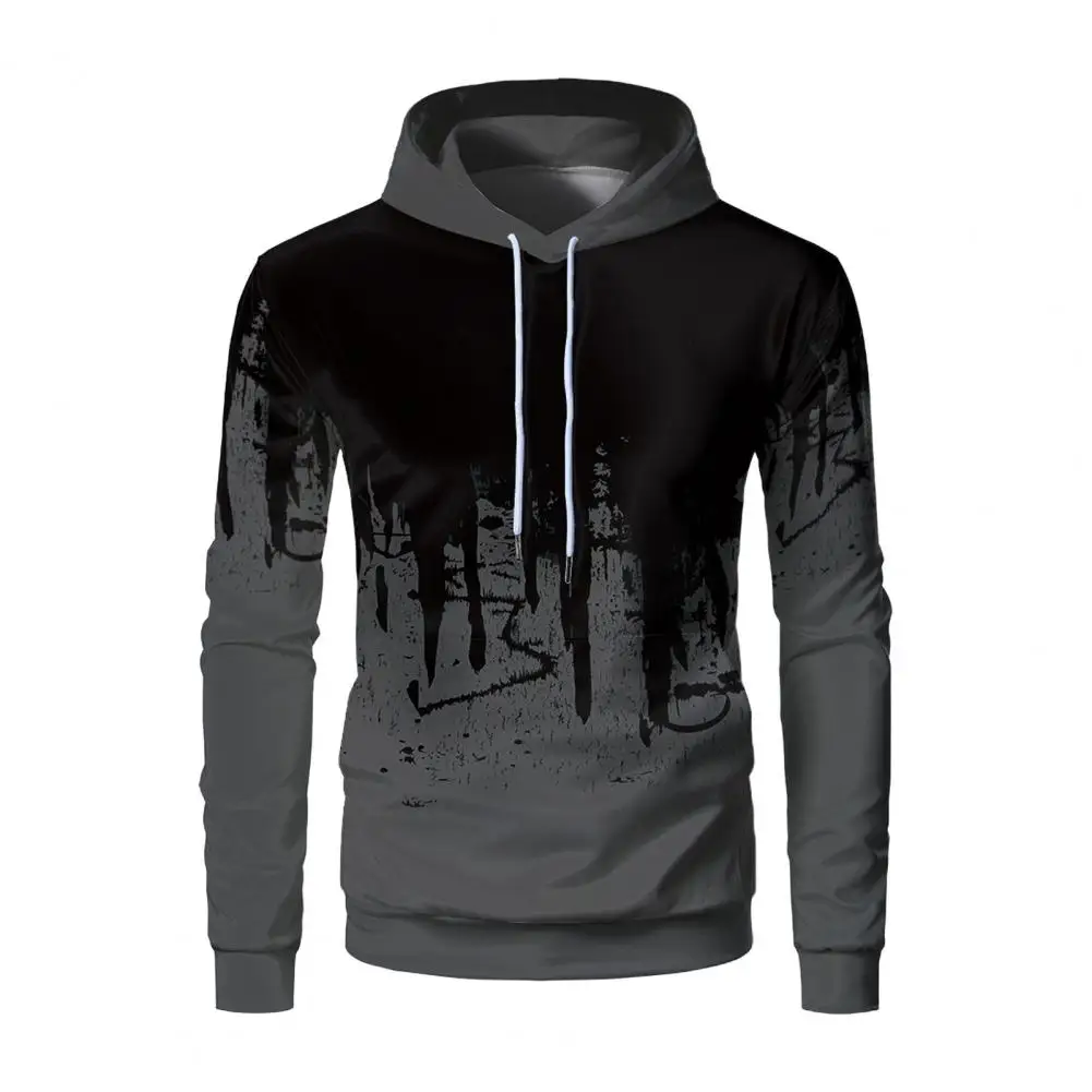 Fitness Hoodie Men's 3d Contrast Color Printing Sport Hoodie with Drawstring Hood Elastic Cuff Hem Spring Fall Outdoor Fitness